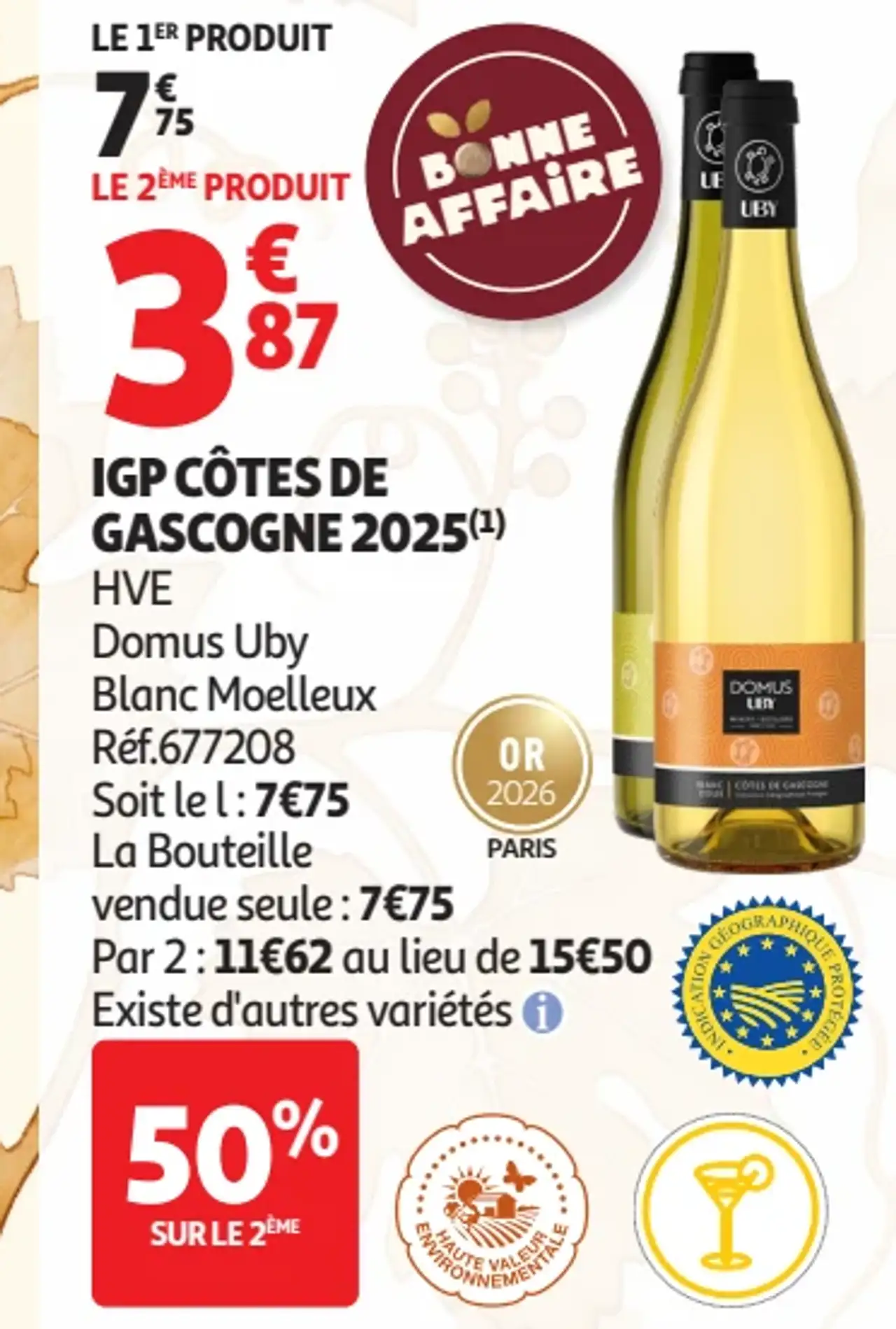 IGP Côtes de Gascogne 2025 HVE Domus Uby Blanc Moelleux