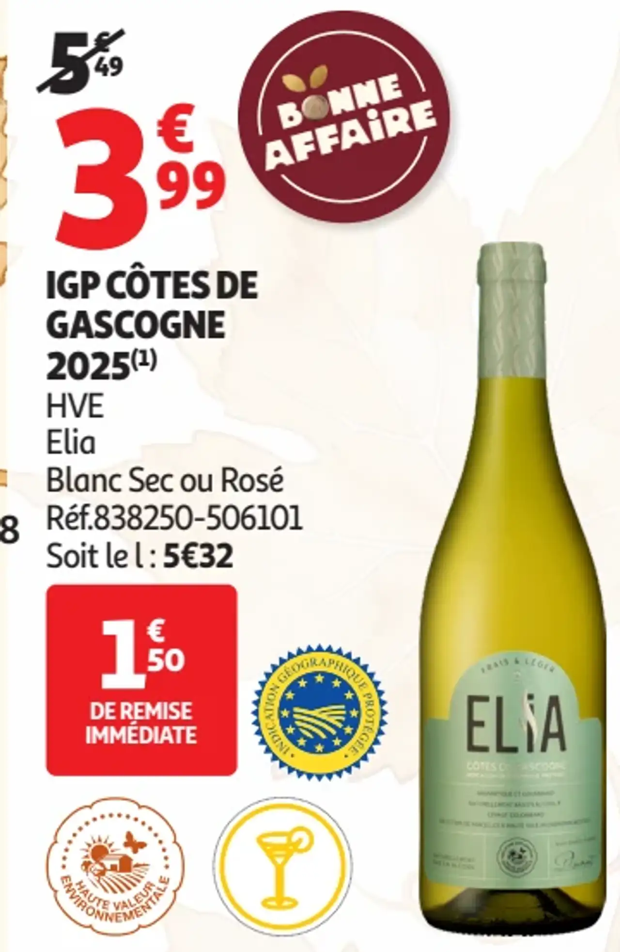 IGP Côtes de Gascogne 2025 HVE Elia Blanc Sec ou Rosé