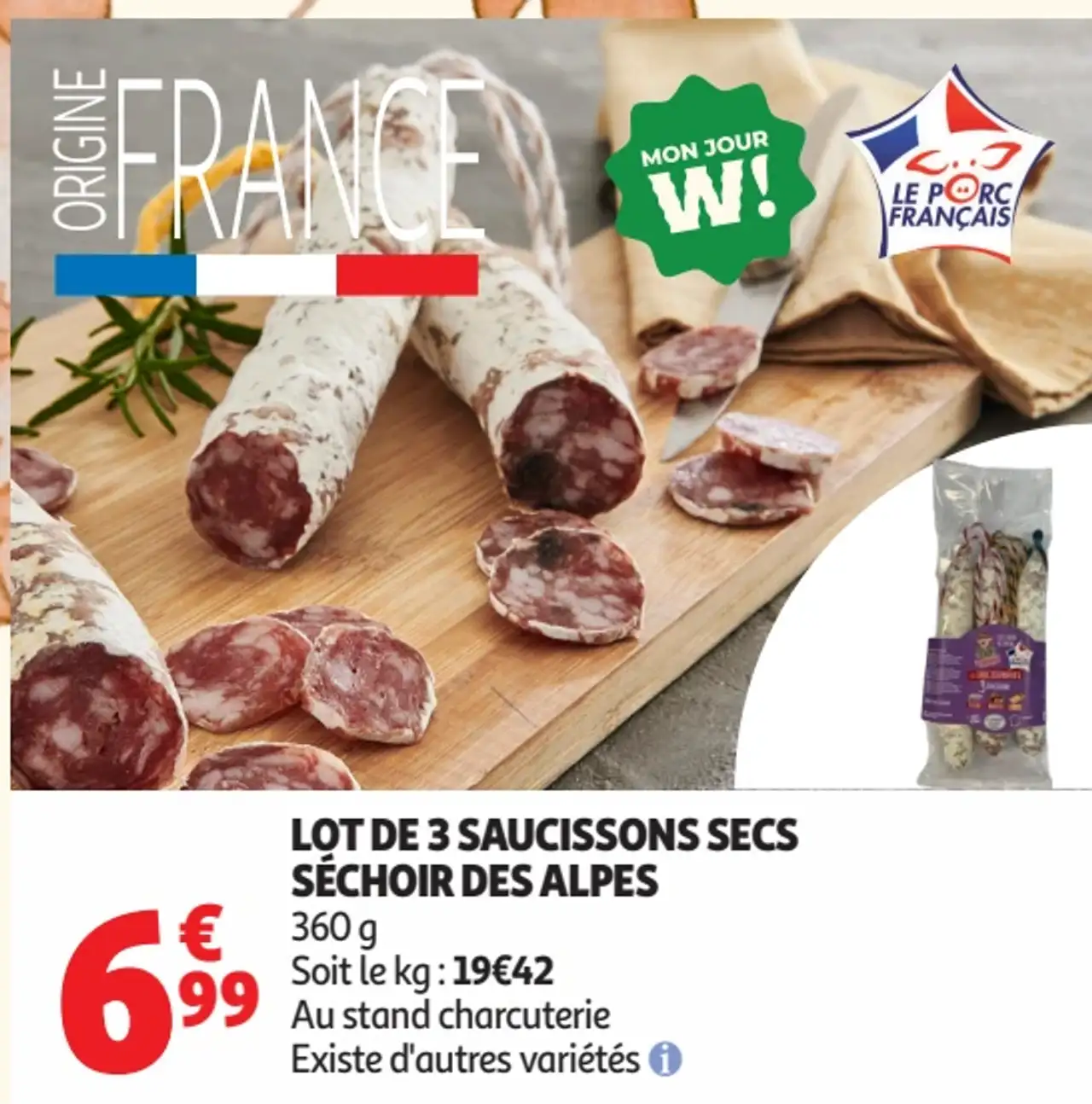 LOT DE 3 SAUCISSONS SECS SÉCHOIR DES ALPES