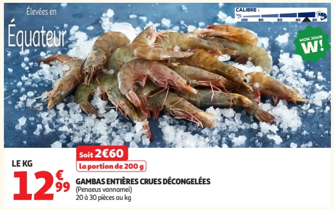 GAMBAS ENTIÈRES CRUES DÉCONGELÉES (Penaeus vannamei)