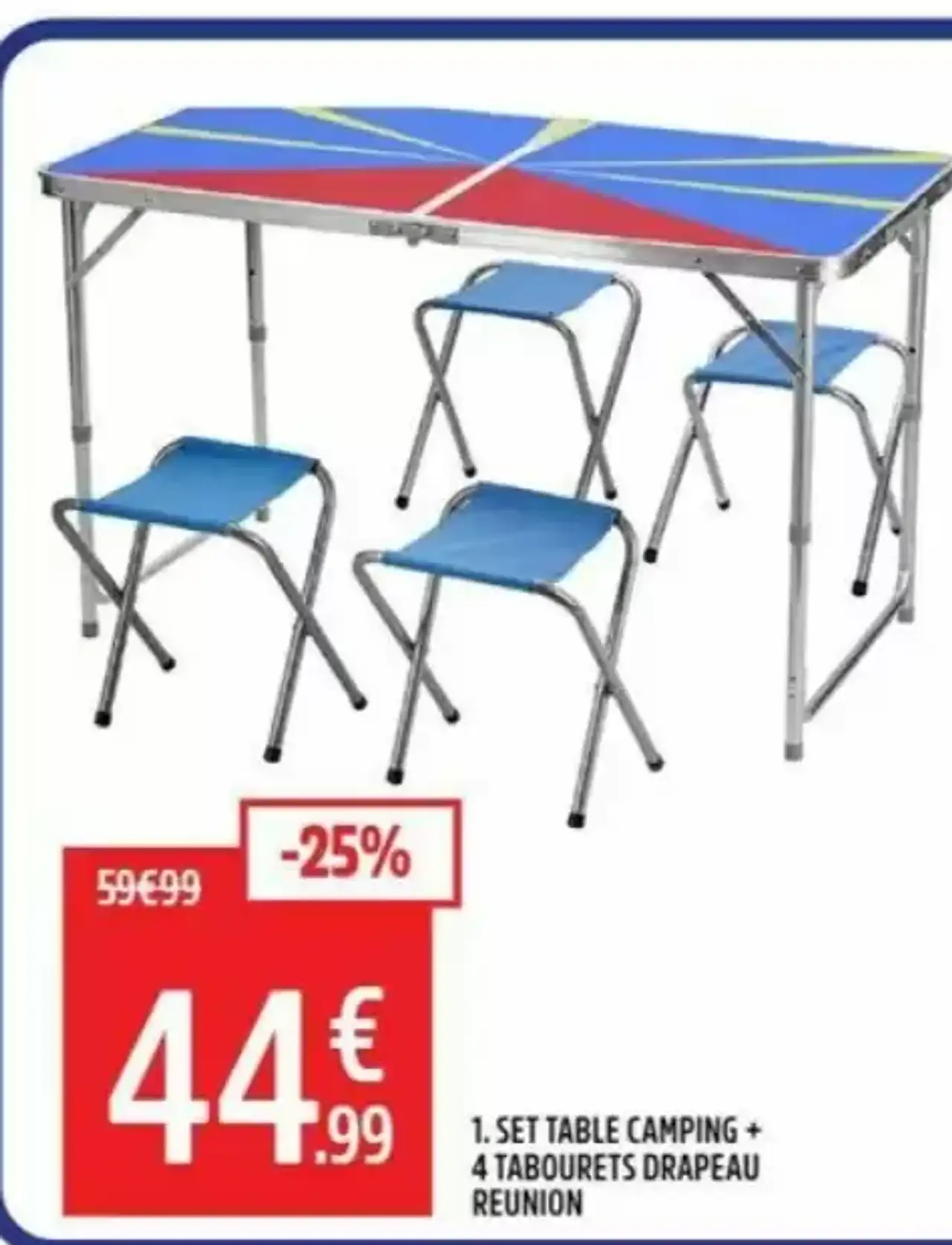 Set table camping + 4 tabourets drapeau Réunion McKinley