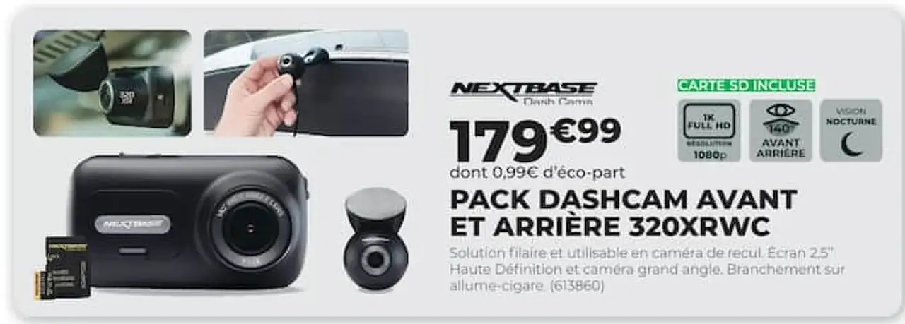 Pack Dashcam Avant et Arrière 320XRWC Nextbase