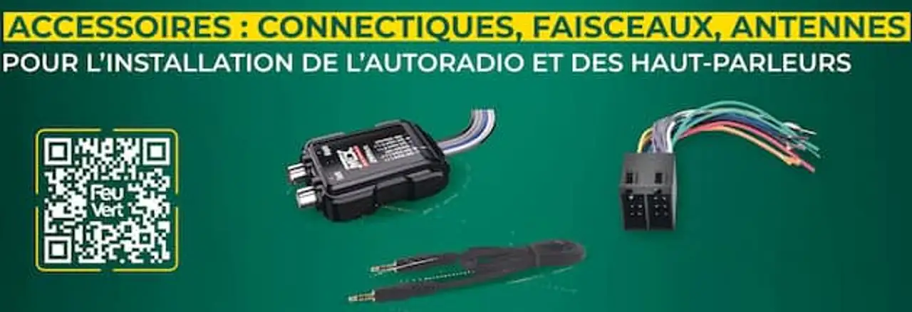 Accessoires : Connectiques, faisceaux, antennes pour l'installation de l'autoradio et des haut-parleurs