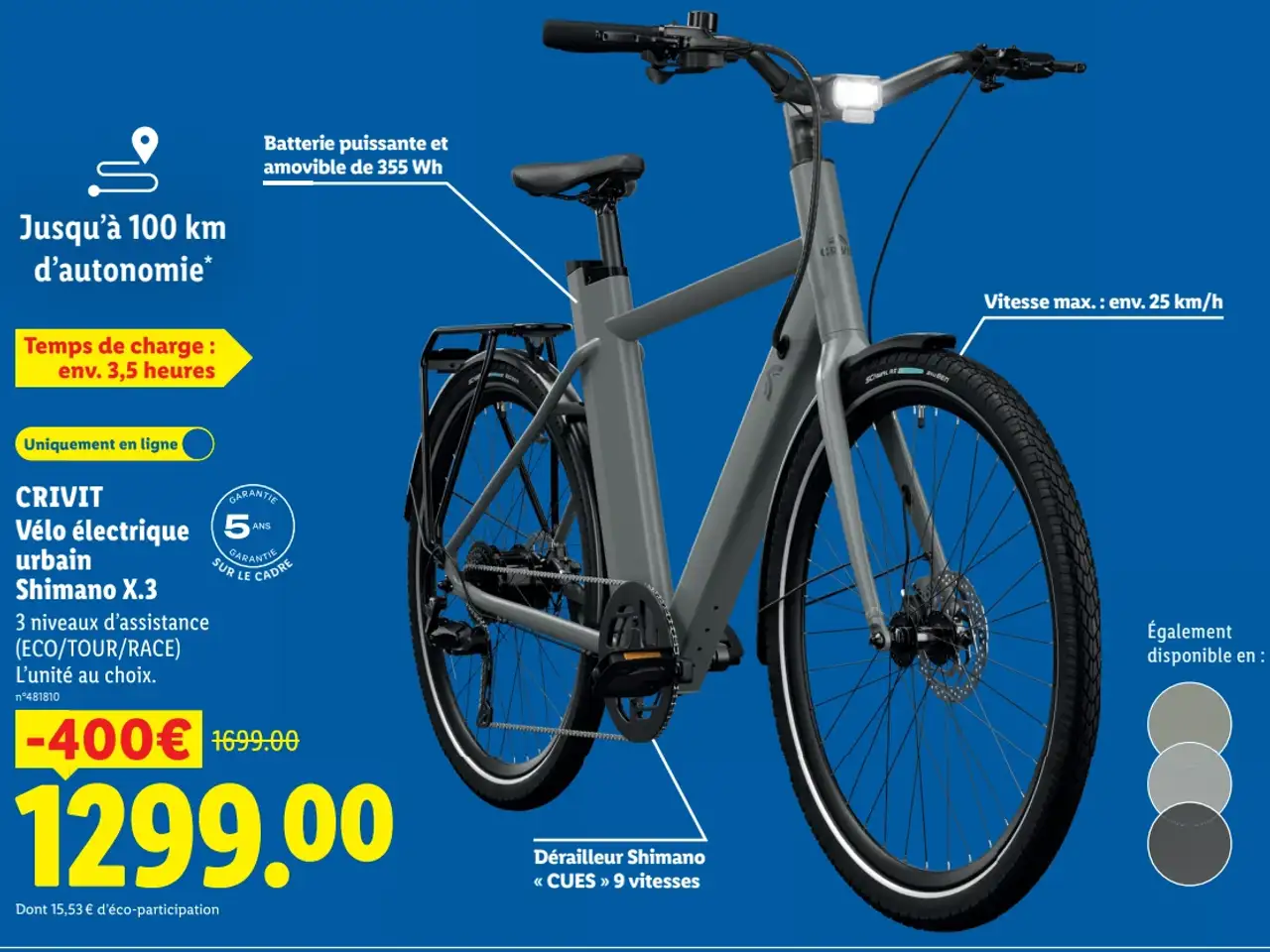 CRIVIT Vélo électrique urbain Shimano X.3