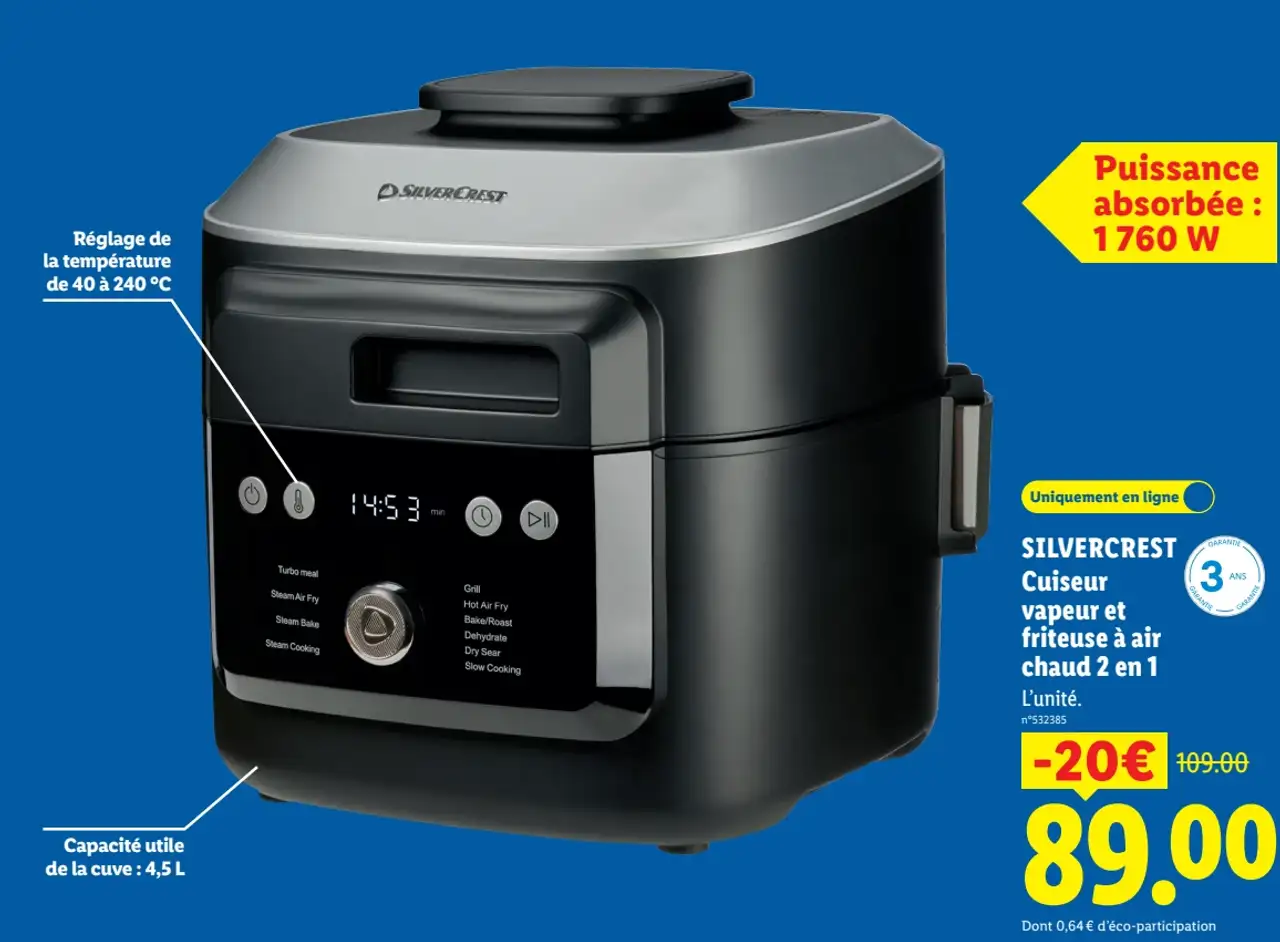 SILVERCREST Cuiseur vapeur et friteuse à air chaud 2 en 1