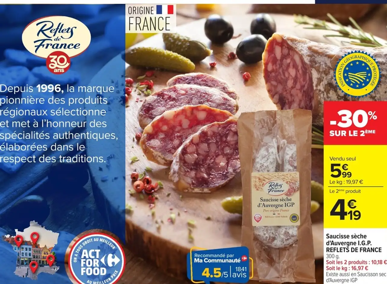 Saucisse sèche d'Auvergne I.G.P. REFLETS DE FRANCE