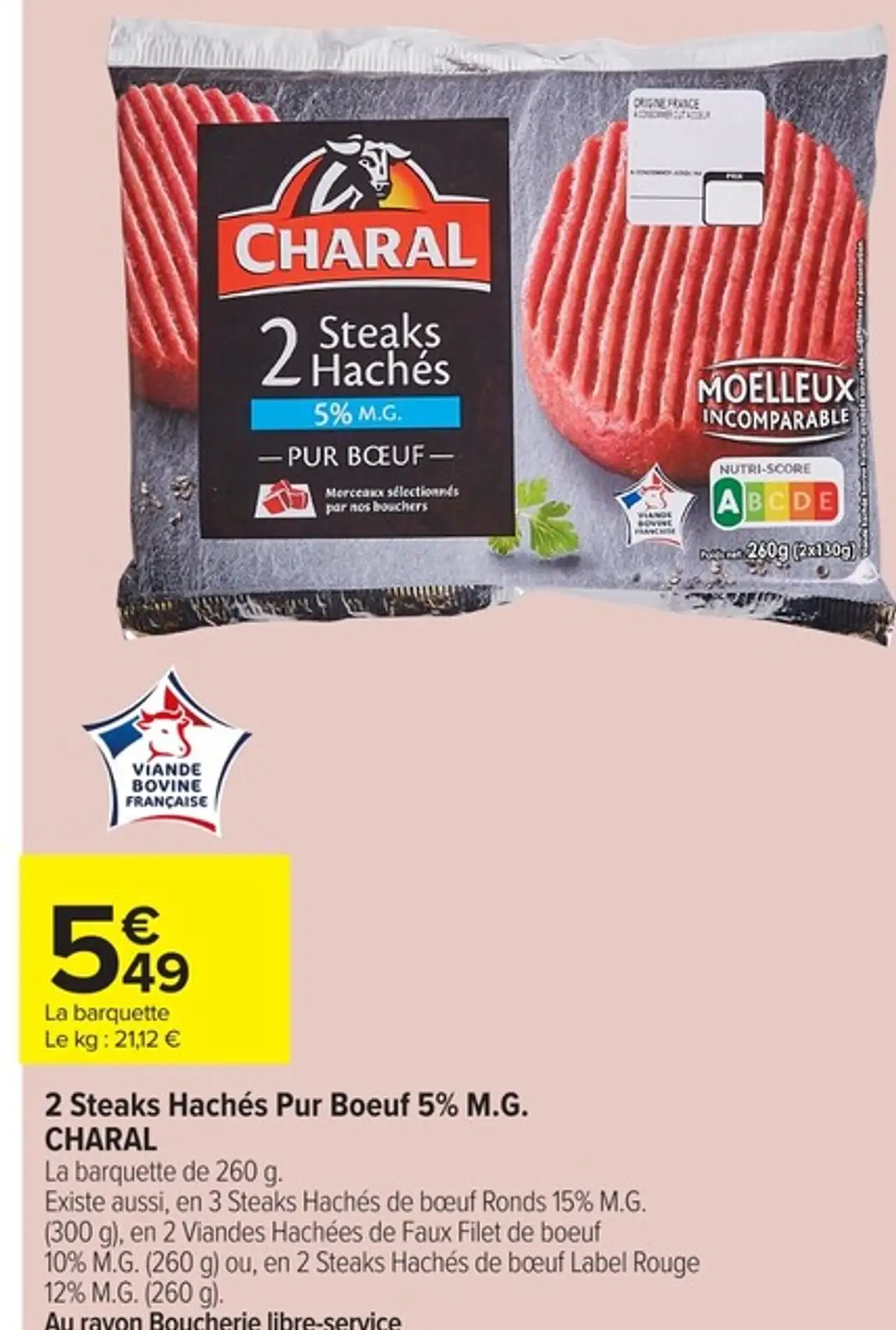 2 Steaks Hachés Pur Boeuf 5% M.G. CHARAL