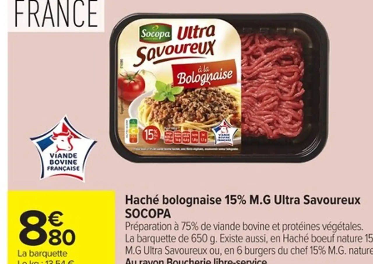 Haché bolognaise 15% M.G Ultra Savoureux SOCOPA