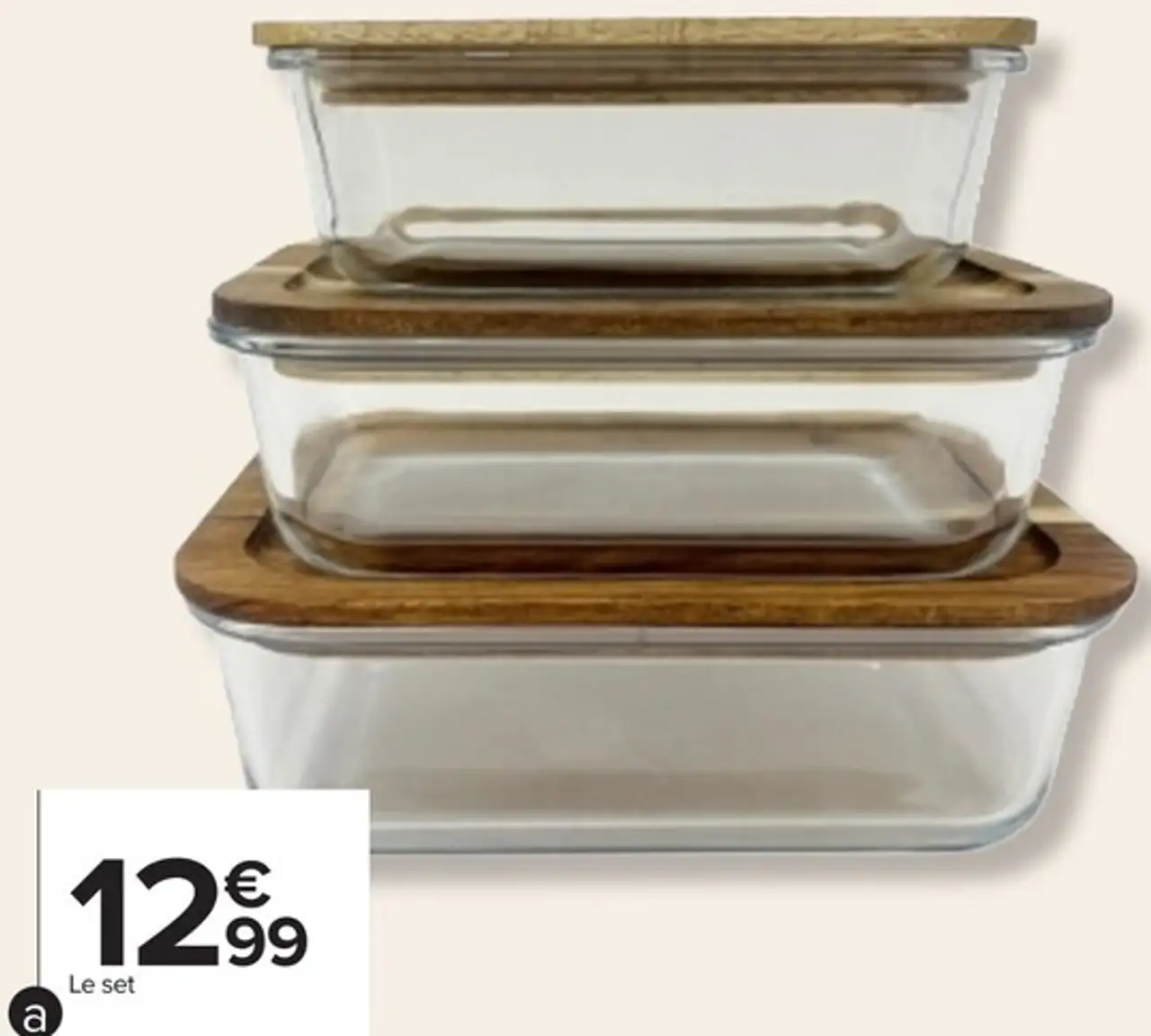 Set de 3 boites en verre CARREFOUR Couvecle en bois d'acacia