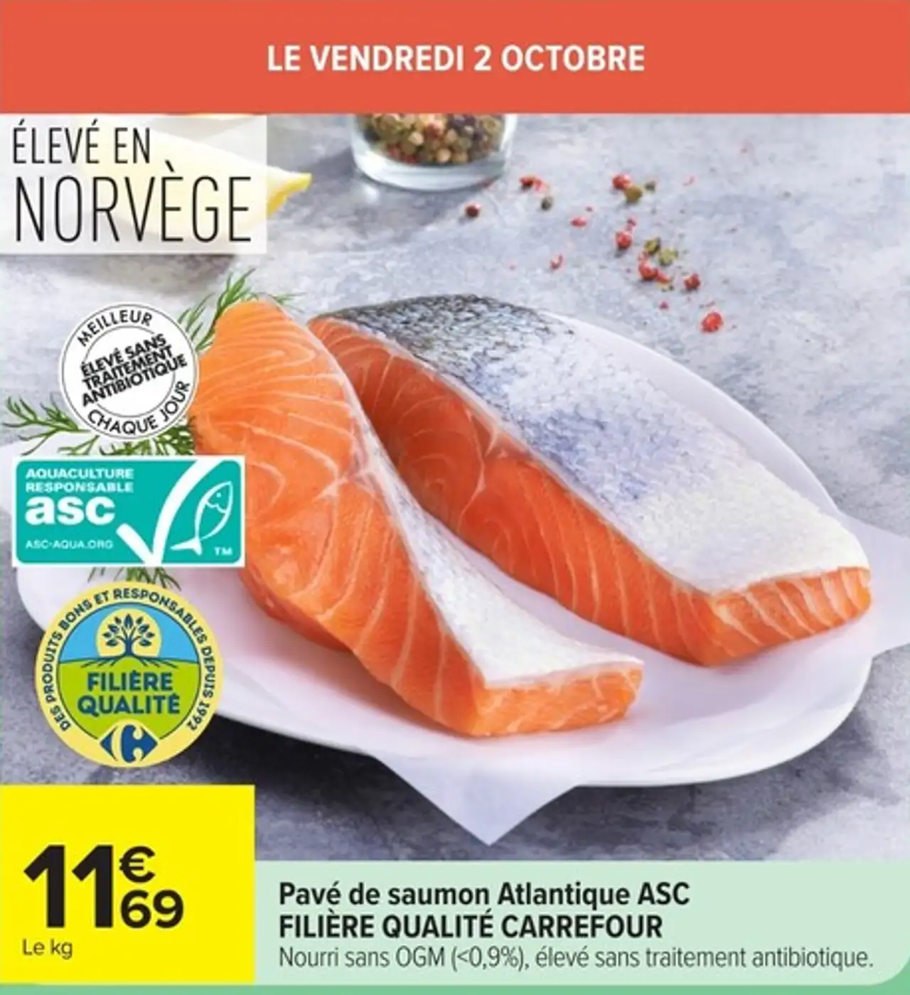 Pavé de saumon Atlantique ASC FILIÈRE QUALITÉ CARREFOUR