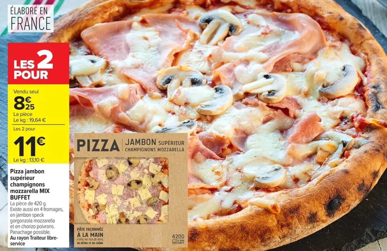 Pizza jambon supérieur champignons mozzarella MIX BUFFET x2