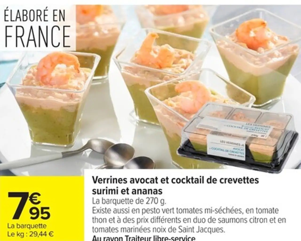 Verrines avocat et cocktail de crevettes surimi et ananas