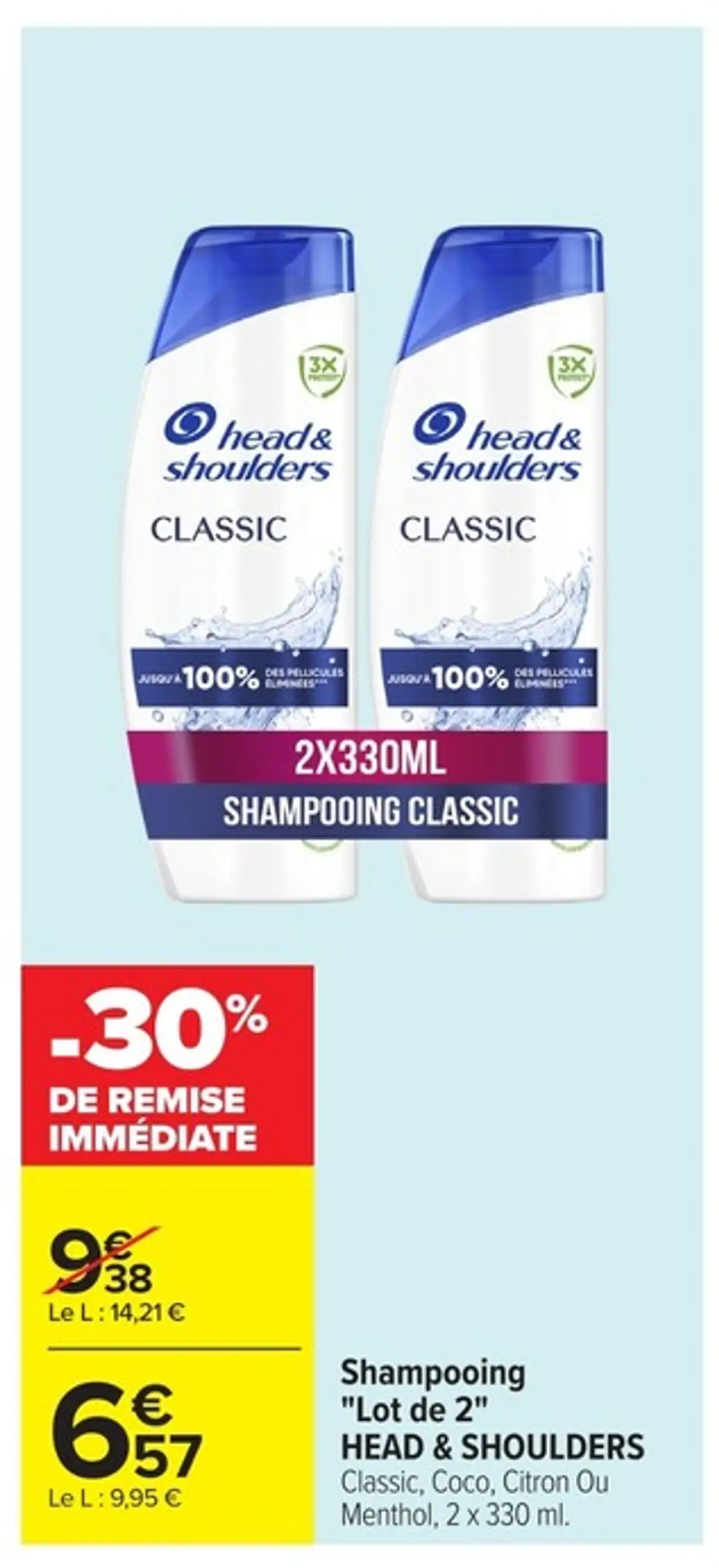 Shampooing "Lot de 2" HEAD & SHOULDERS Classic, Coco, Citron Ou Menthol