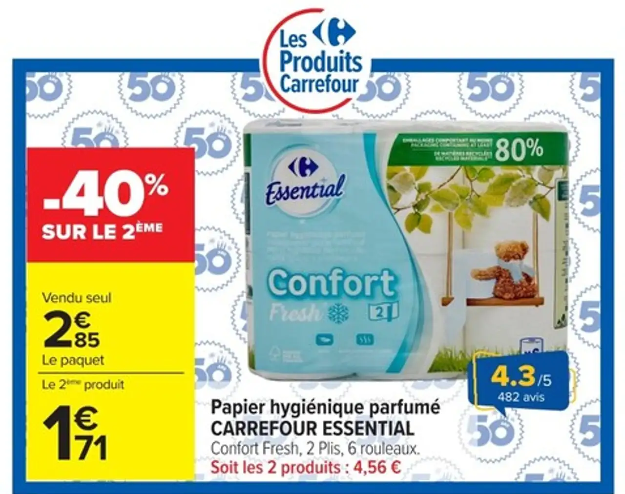 Papier hygiénique parfumé CARREFOUR ESSENTIAL Confort Fresh