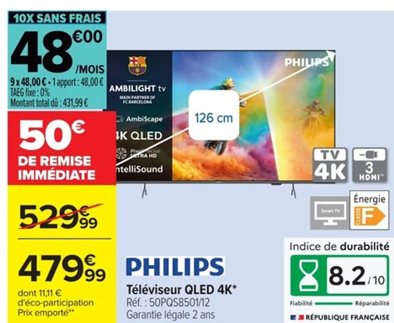 Téléviseur QLED 4K* Philips Réf. : 50PQS8501/12