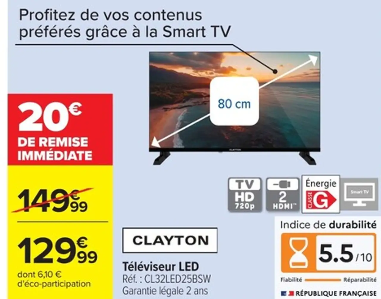 Téléviseur LED Clayton Réf. : CL32LED25BSW
