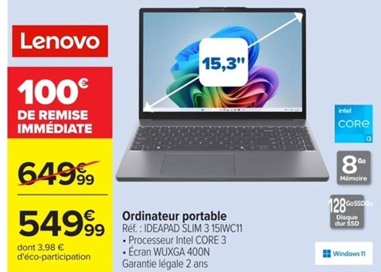 Ordinateur portable Lenovo IDEAPAD SLIM 3 15IWC11