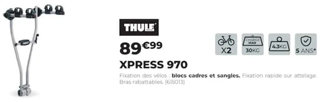 Porte-vélos suspendu sur attelage Thule XPRESS 970