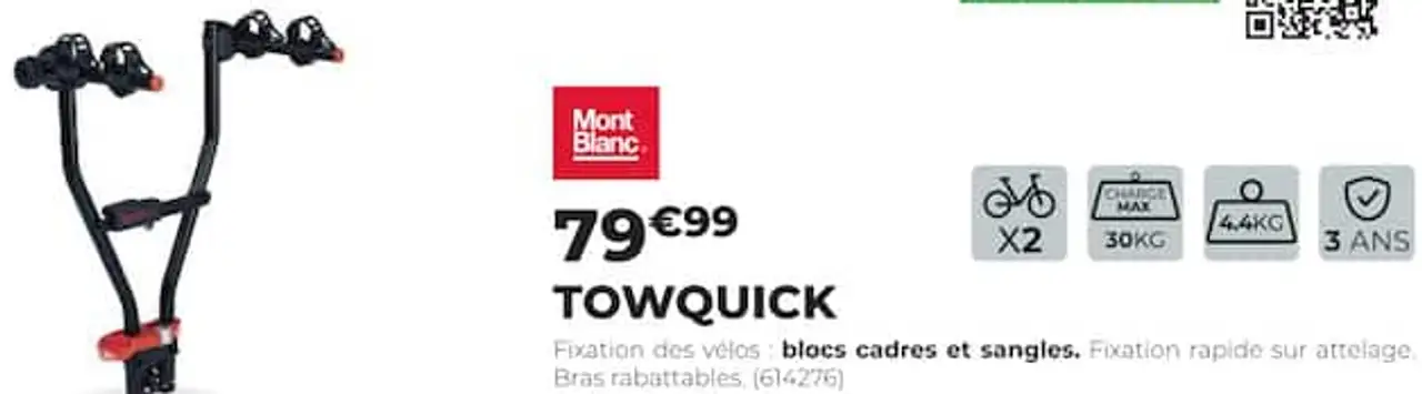 Porte-vélos suspendu sur attelage Mont Blanc TOWQUICK
