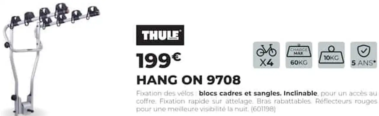 Porte-vélos suspendu sur attelage Thule HANG ON 9708