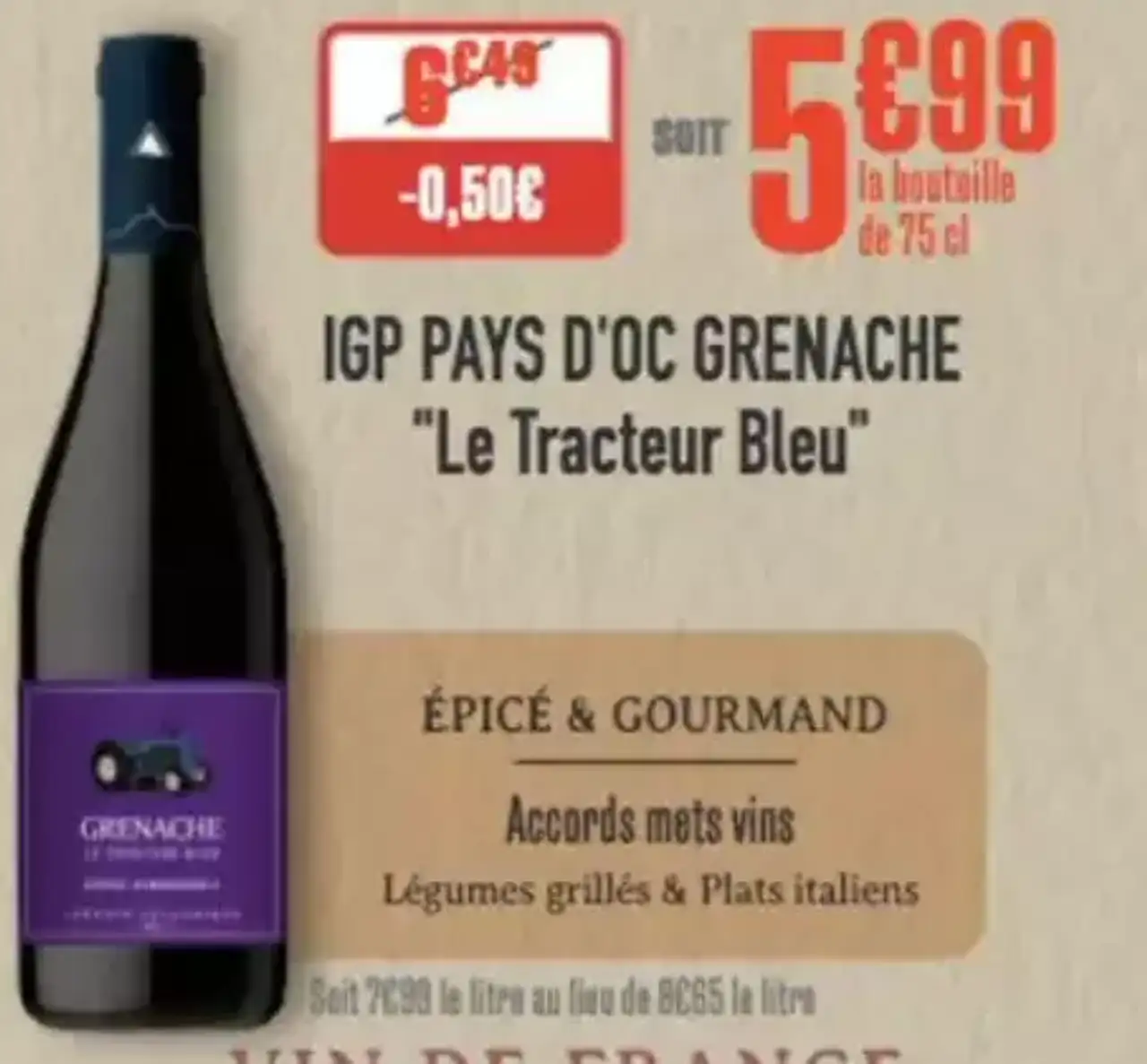 IGP Pays d'Oc Grenache "Le Tracteur Bleu" Vin rouge
