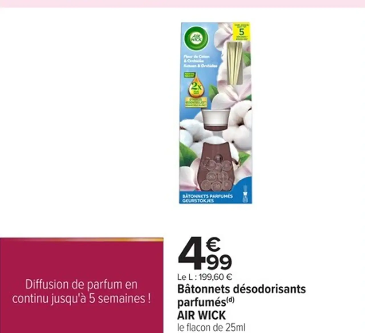 Bâtonnets désodorisants parfumés AIR WICK le flacon de 25ml