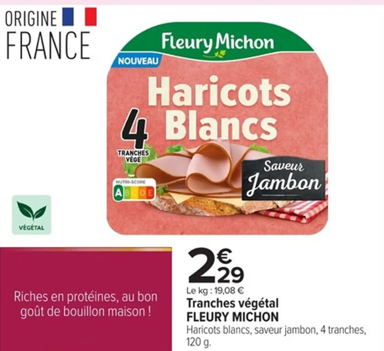 Tranches végétal FLEURY MICHON Haricots blancs, saveur jambon