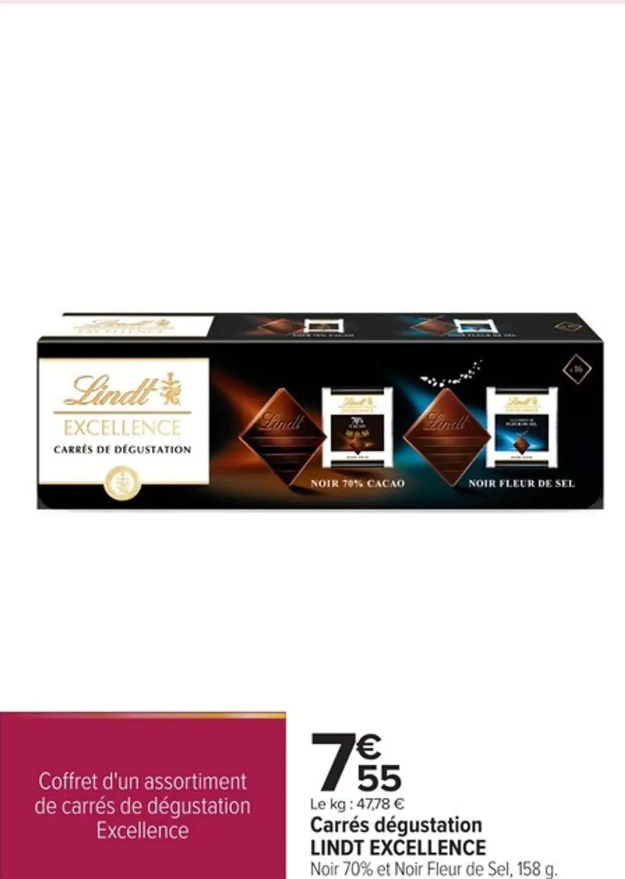 Carrés dégustation LINDT EXCELLENCE Noir 70% et Noir Fleur de Sel