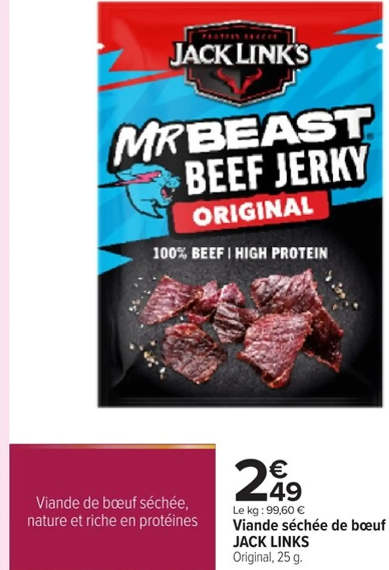 Viande séchée de bœuf JACK LINKS Original, 25 g.