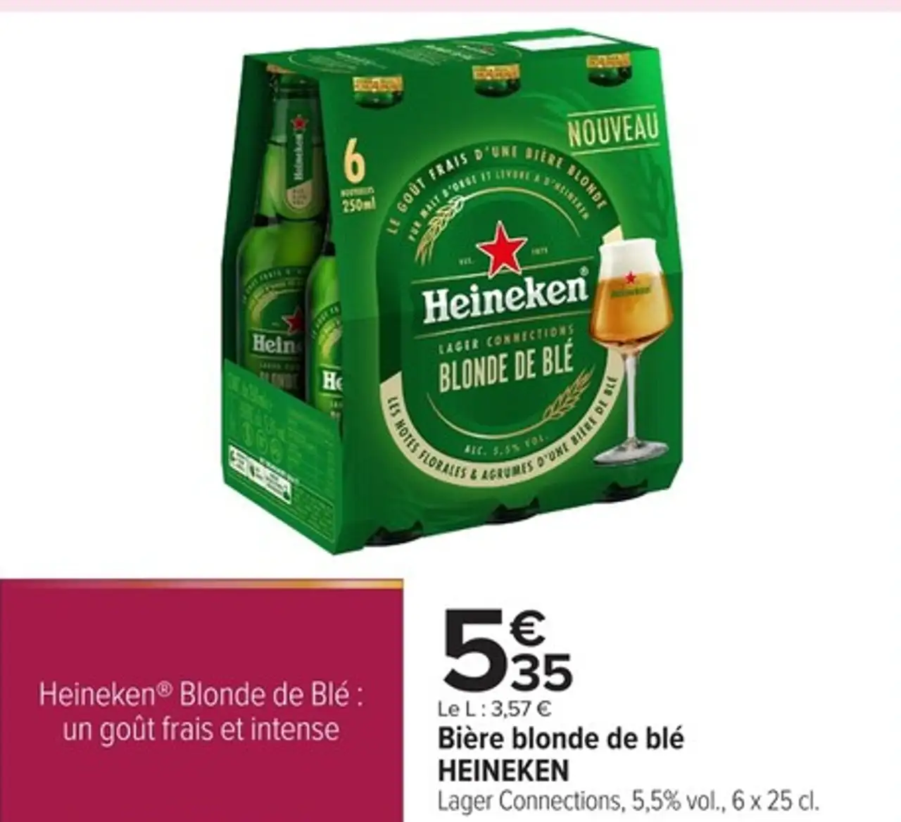 Bière blonde de blé HEINEKEN Lager Connections, 5,5% vol., 6 x 25 cl.