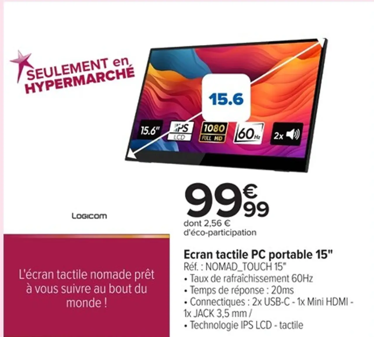 Ecran tactile PC portable 15" Logicom
