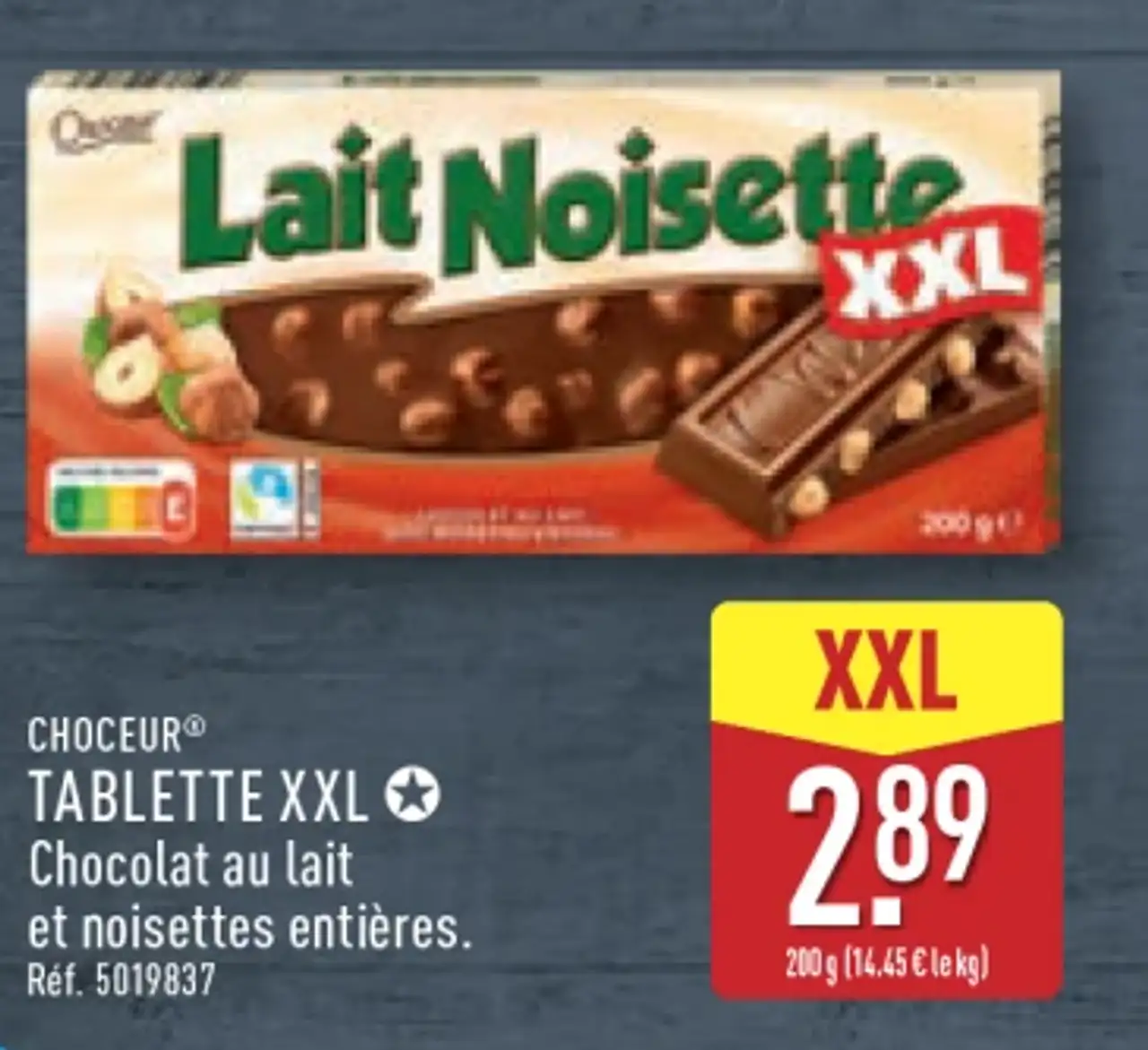 Choceur® Tablette XXL Chocolat au lait et noisettes entières
