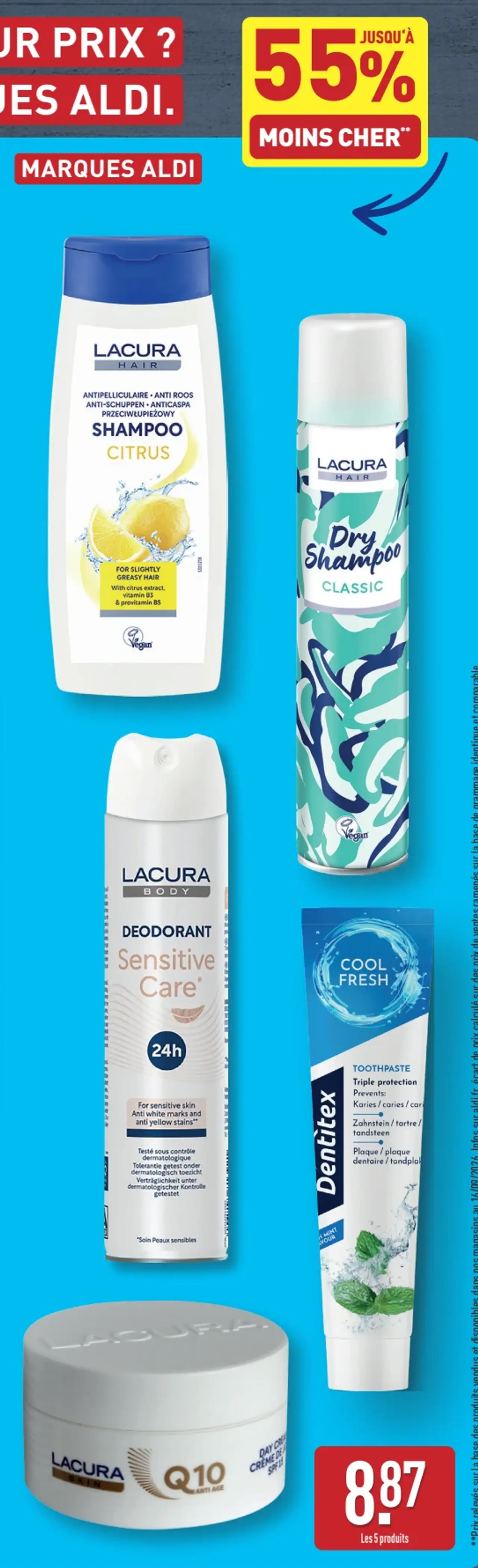 Sélection de 5 produits Marques ALDI (Lacura, Dentitex)