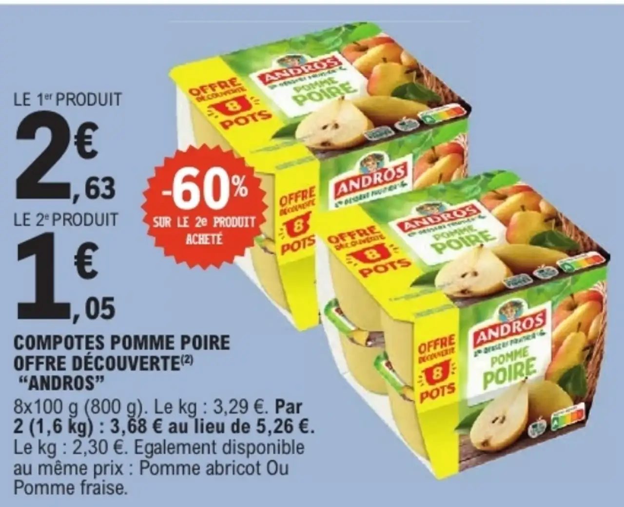 COMPOTES POMME POIRE OFFRE DÉCOUVERTE "ANDROS"