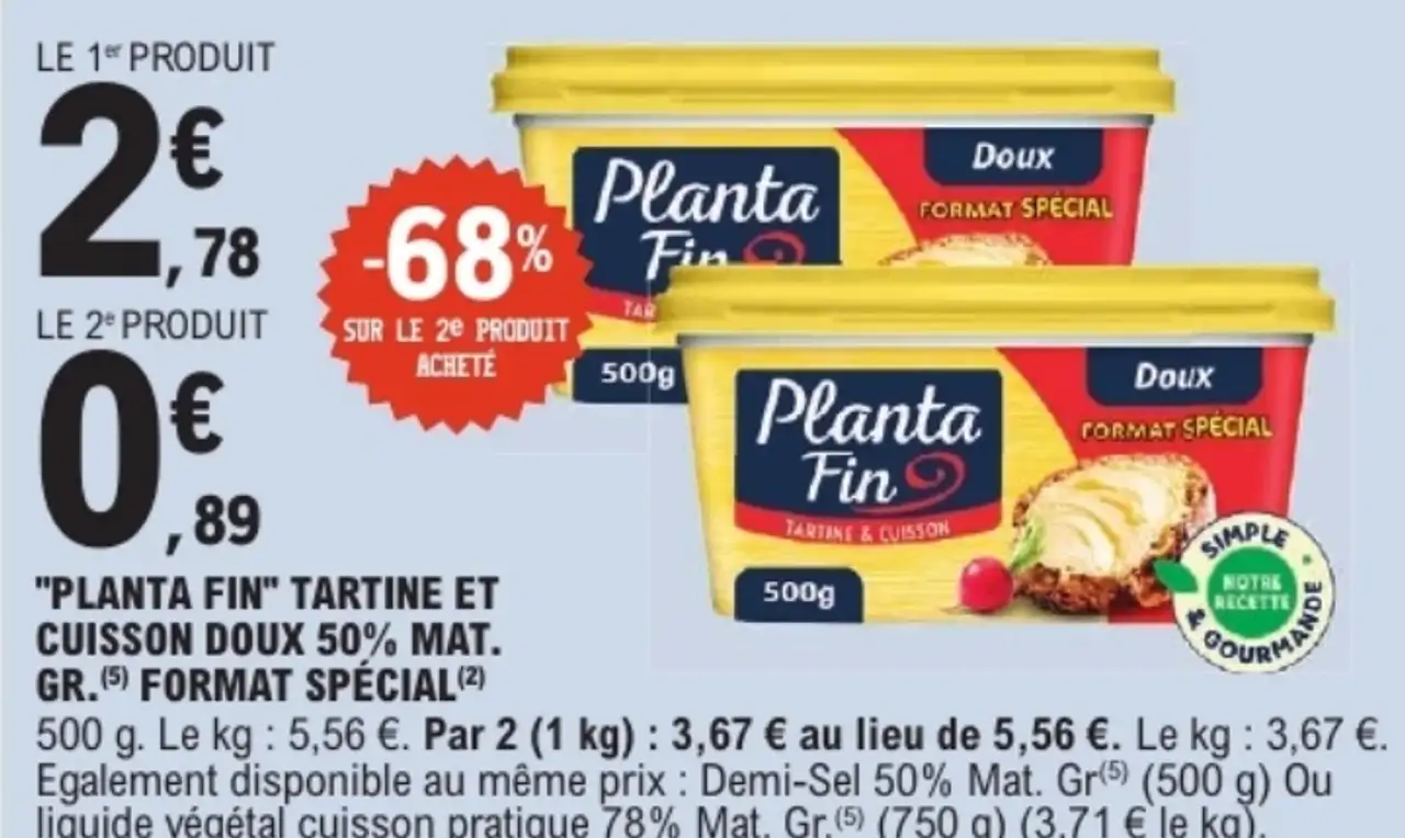 "PLANTA FIN" TARTINE ET CUISSON DOUX 50% MAT. GR. FORMAT SPÉCIAL
