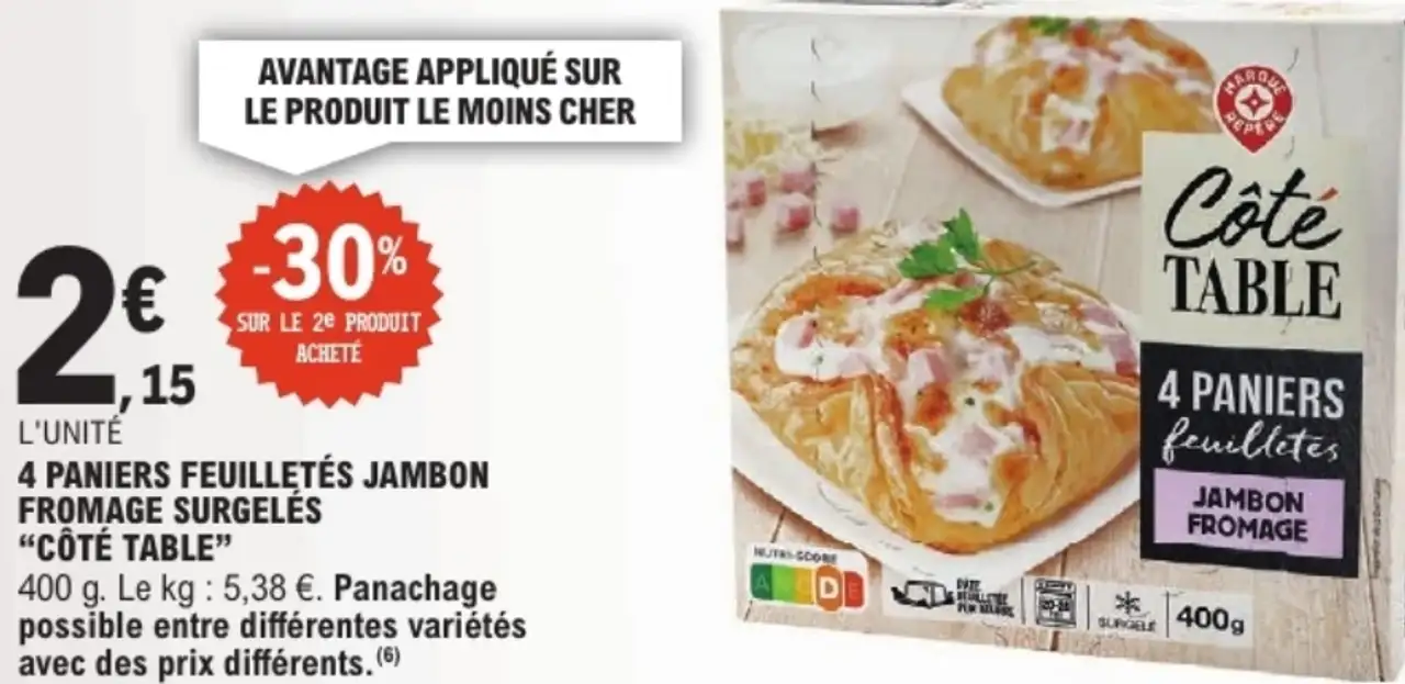 4 PANIERS FEUILLETÉS JAMBON FROMAGE SURGELÉS "CÔTÉ TABLE"