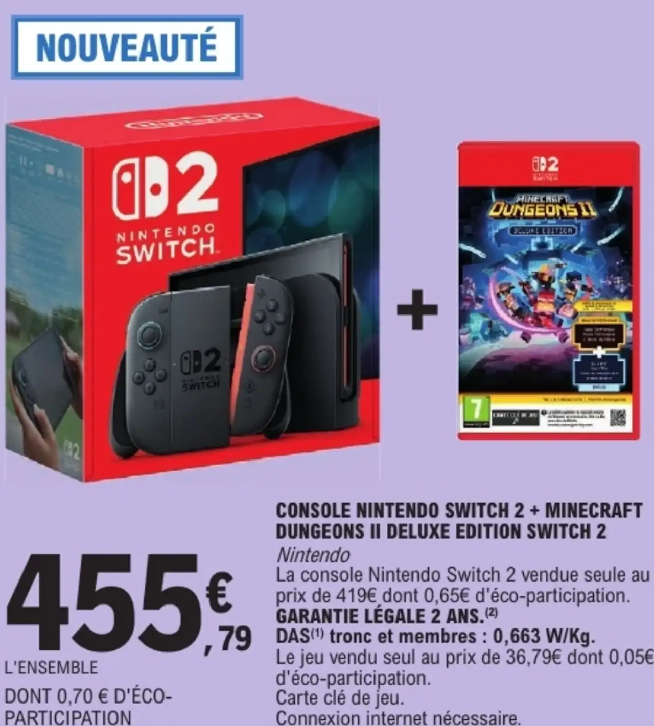 Console Nintendo Switch 2 + Minecraft Dungeons II Deluxe Edition Switch 2