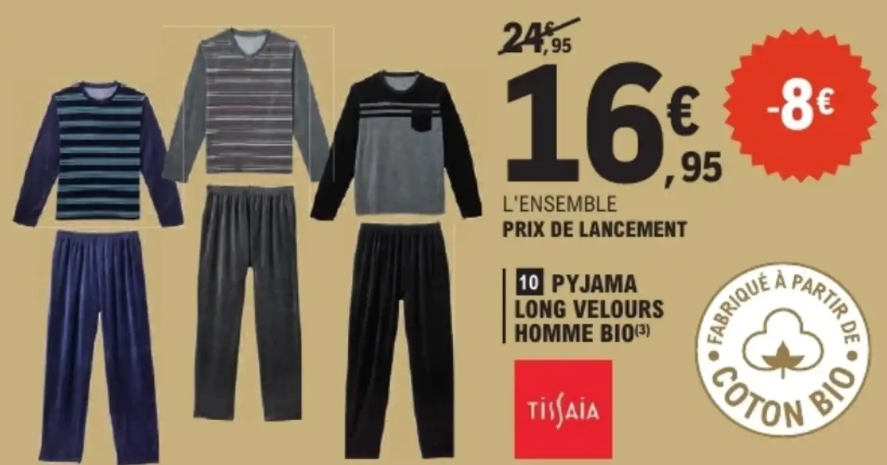 Pyjama long velours homme bio Tissaia
