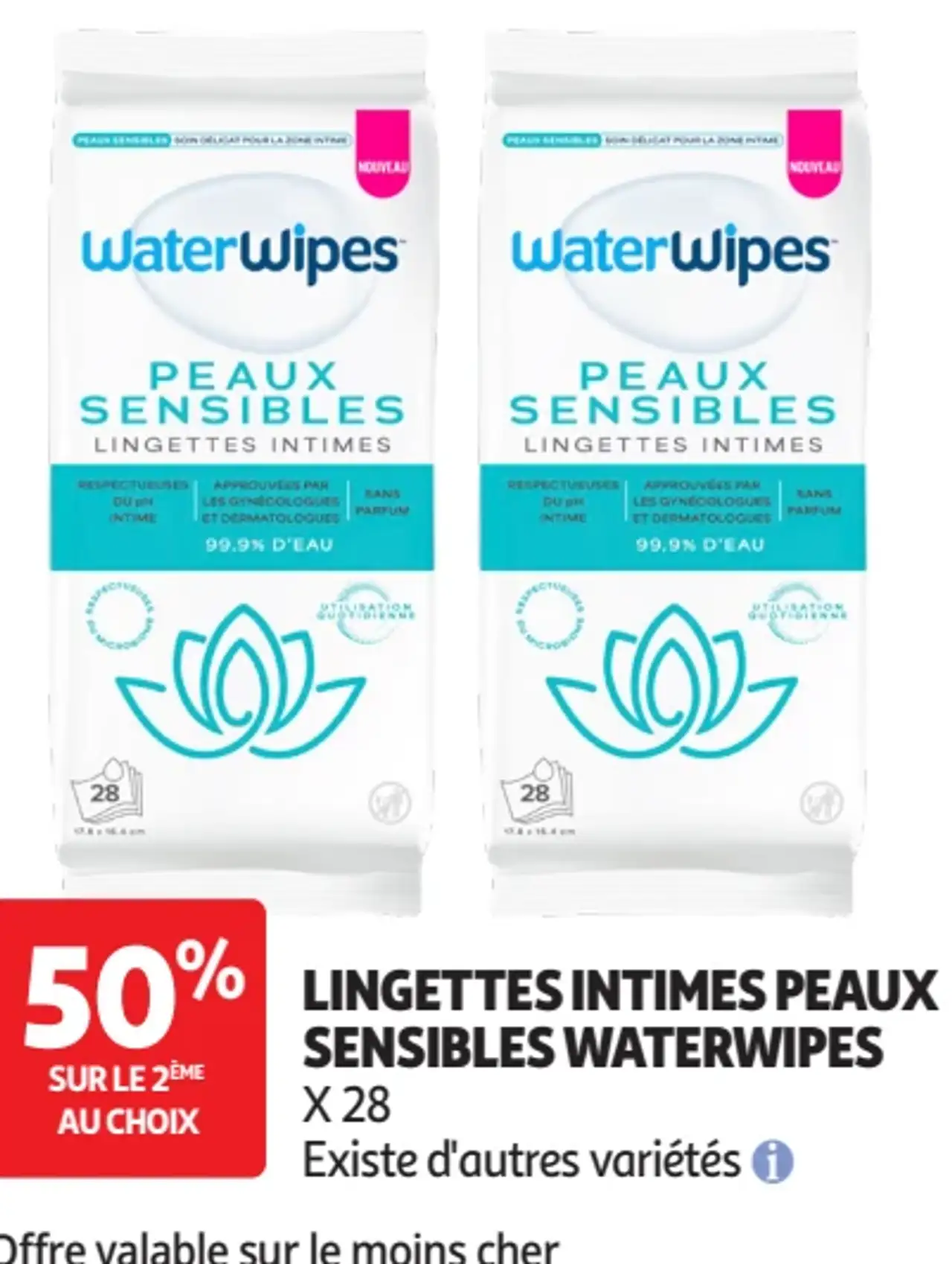 Lingettes intimes peaux sensibles Waterwipes