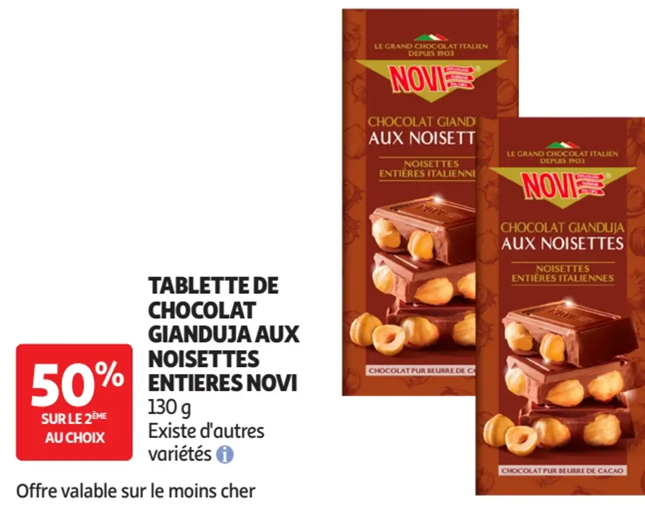 Tablette de chocolat gianduja aux noisettes entières Novi