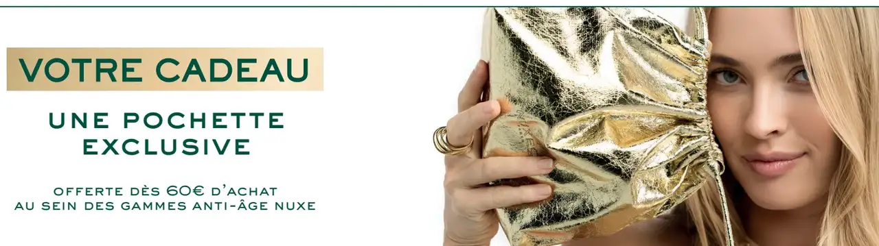 Une pochette exclusive offerte dès 60€ d'achat au sein des gammes anti-âge NUXE