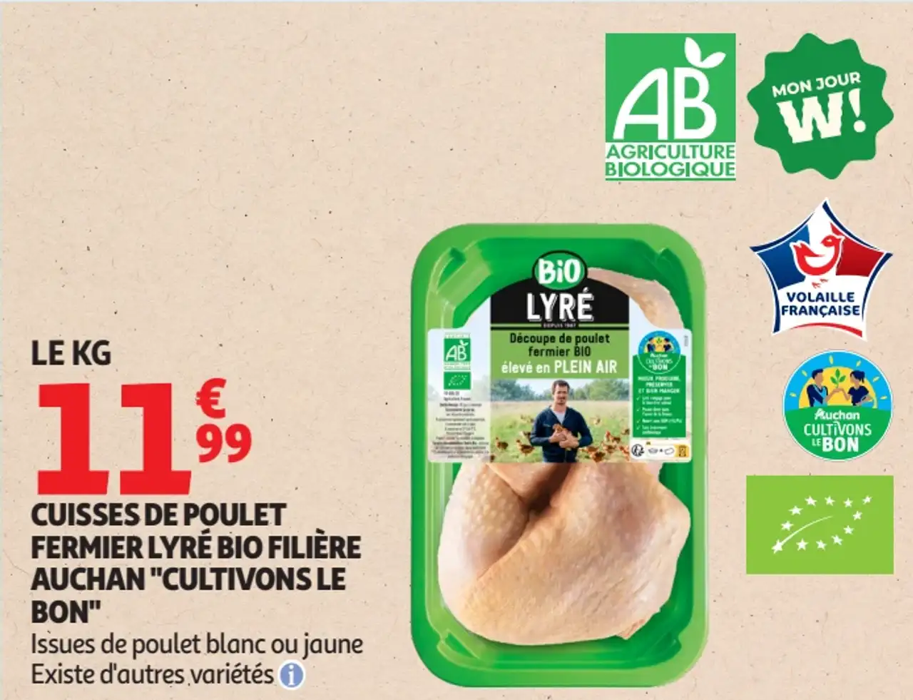 Cuisses de poulet fermier Lyré Bio Filière Auchan "Cultivons le bon"