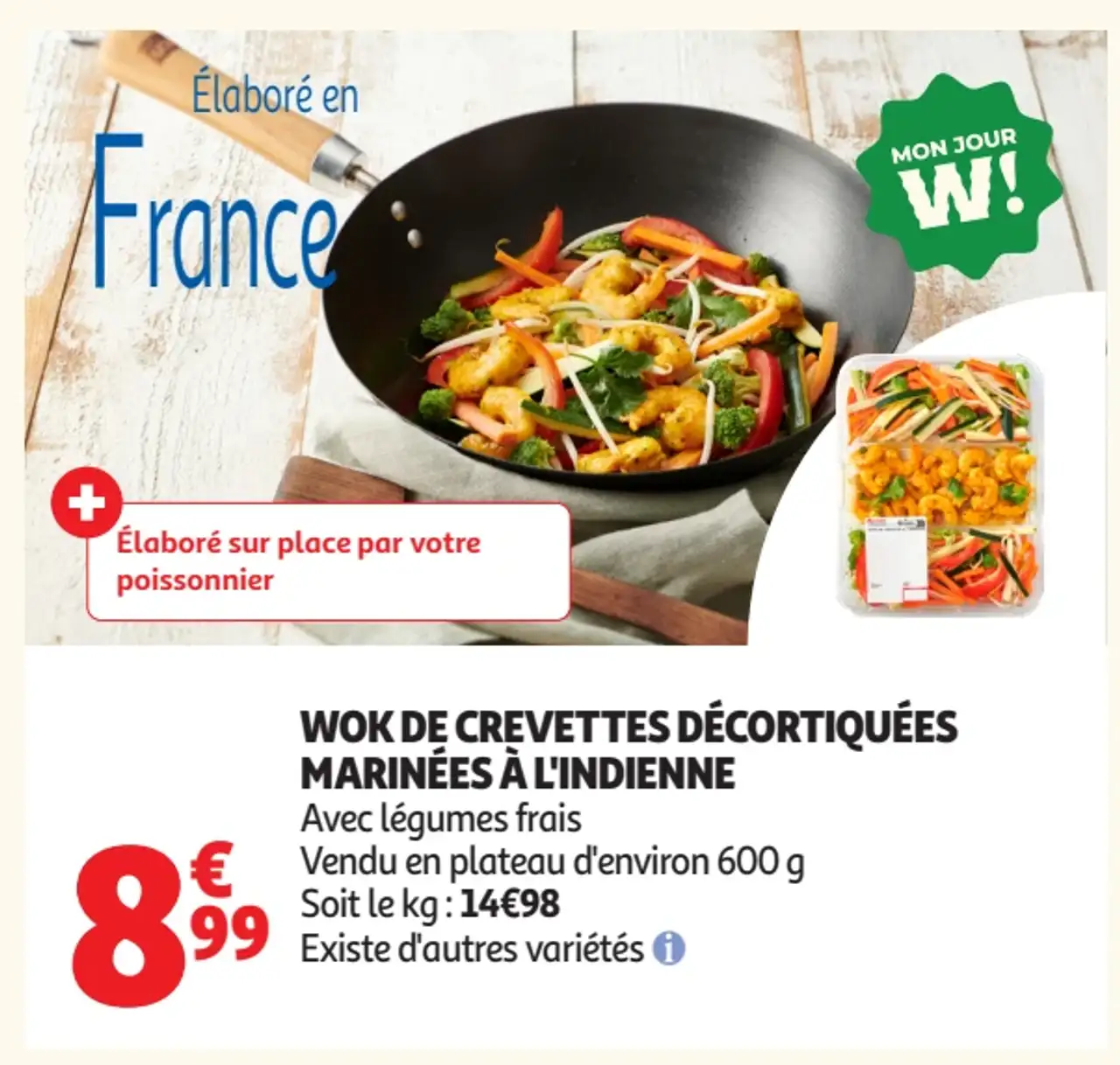 Wok de crevettes décortiquées marinées à l'indienne