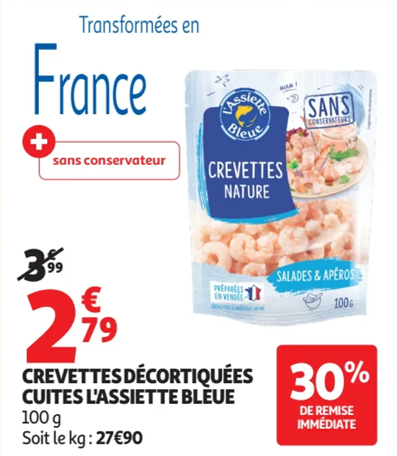 Crevettes Décortiquées Cuites L'Assiette Bleue