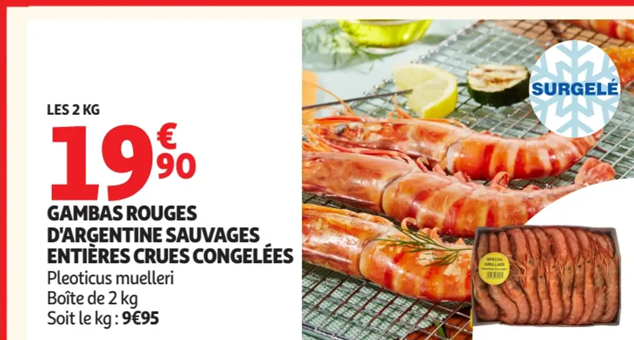 Gambas Rouges d'Argentine Sauvages Entières Crues Congelées