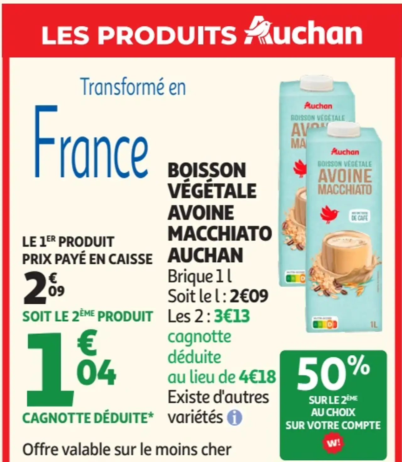 Boisson végétale avoine macchiato Auchan