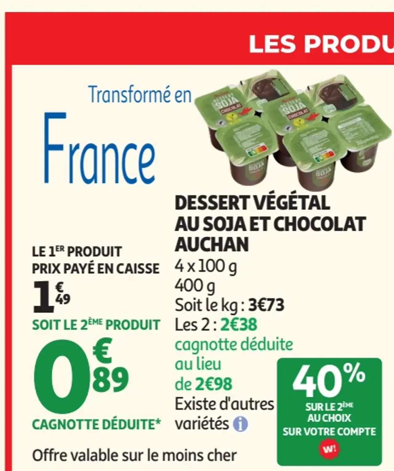Dessert Végétal au Soja et Chocolat Auchan