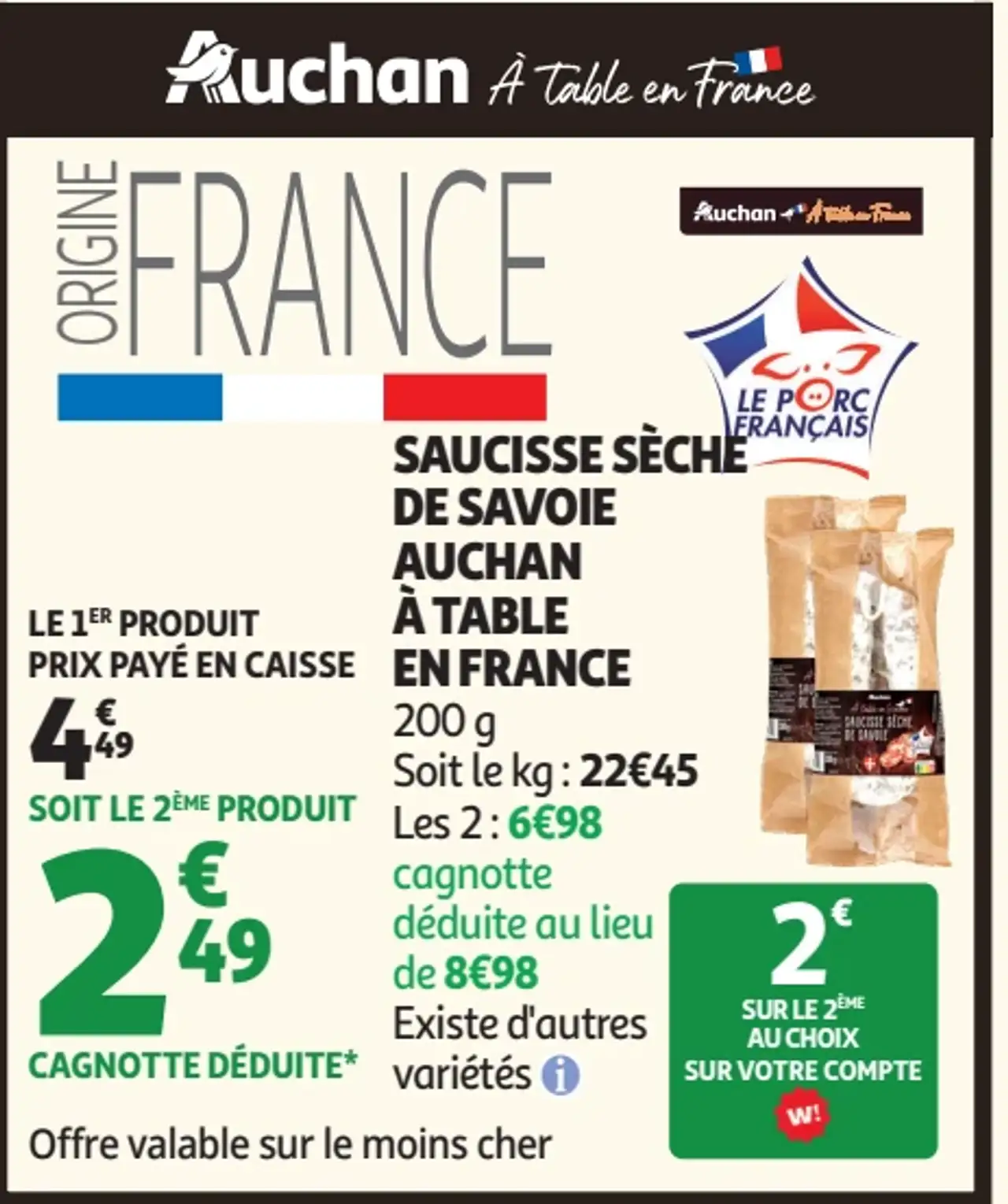 SAUCISSE SÈCHE DE SAVOIE AUCHAN À TABLE