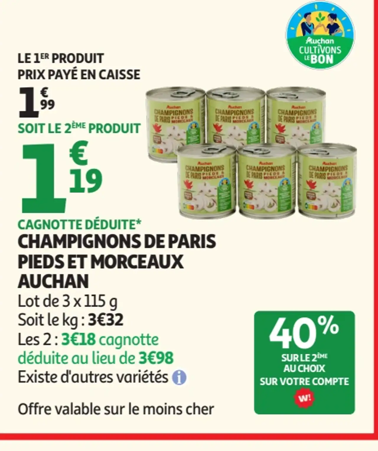Champignons de Paris pieds et morceaux Auchan