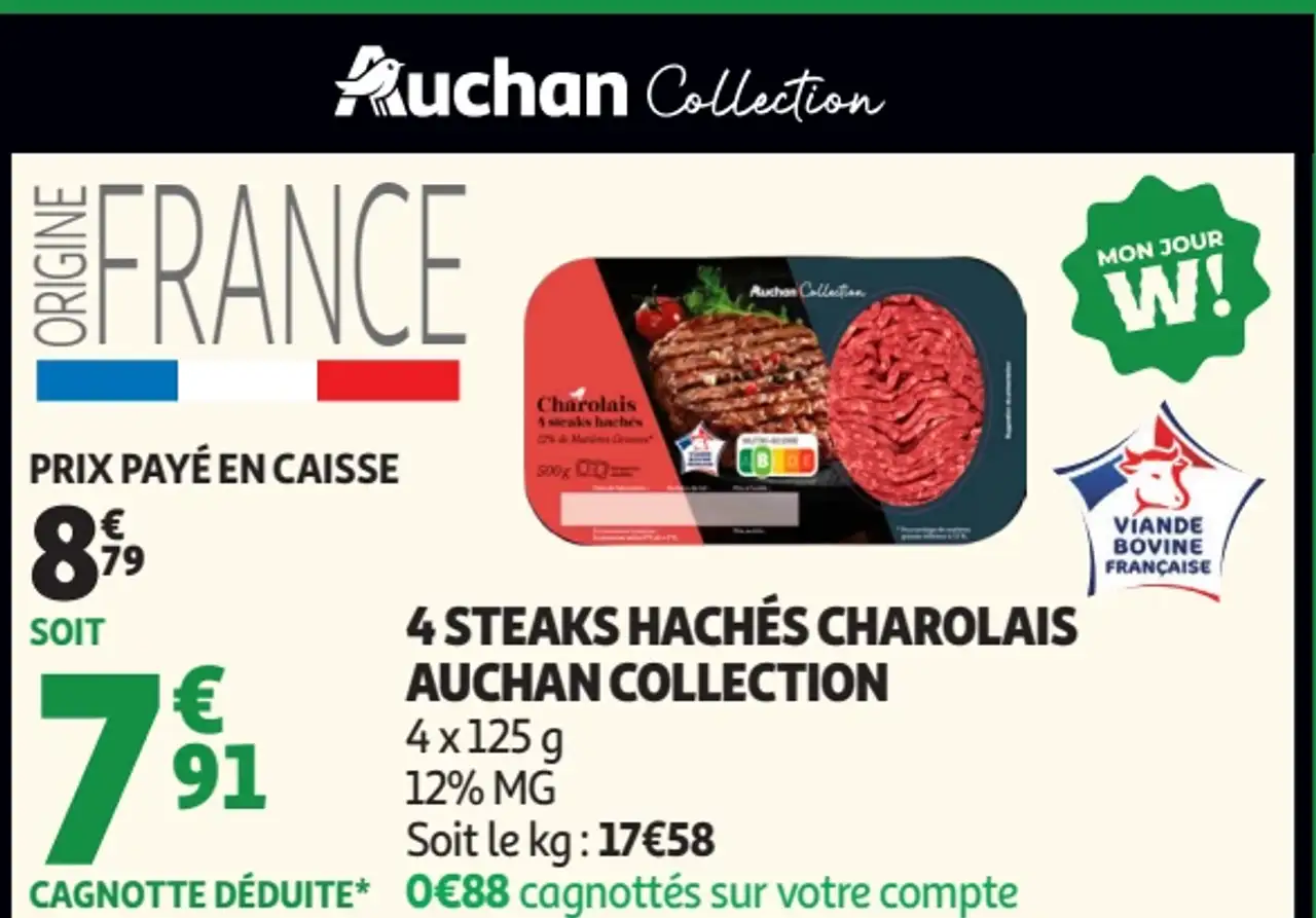 4 Steaks hachés Charolais Auchan Collection